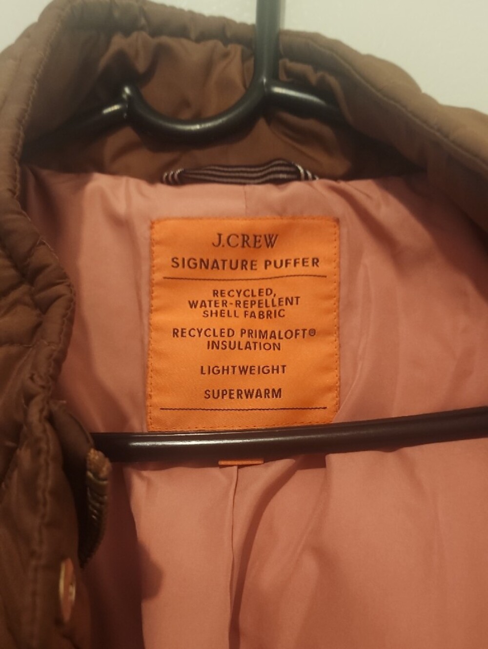 J. Crew Brown Quilted Puffer Coat with Pink Lining - Picture 6 of 7